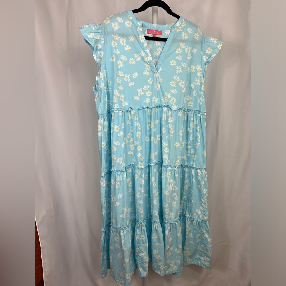 Simply Southern Blue And White Daisy Midi  Sundress XL
